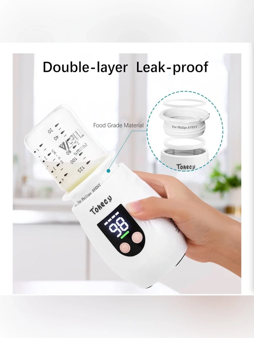 Portable Bottle Warmer for Travel with Glass Bottle, 8 Adapters